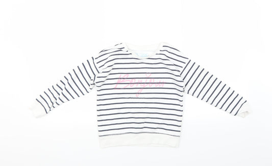 Primark Girls White Striped  Pullover Sweatshirt Size 5-6 Years