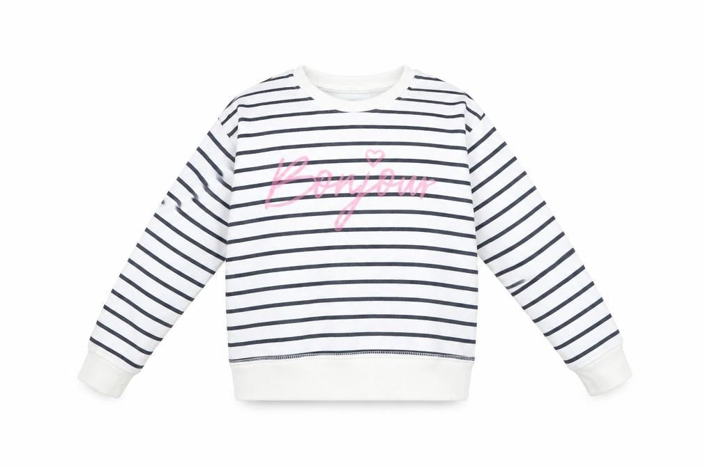 Primark Girls White Striped  Pullover Sweatshirt Size 5-6 Years