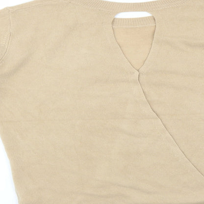 Brand and care label for Dorothy Perkins women’s beige jumper, size UK 8