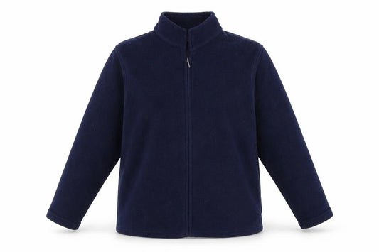 Front view of EWM women’s blue full zip jumper, size UK 14