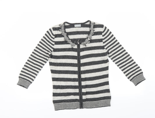 Marks and Spencer Womens Grey Striped  Cardigan Jumper Size S
