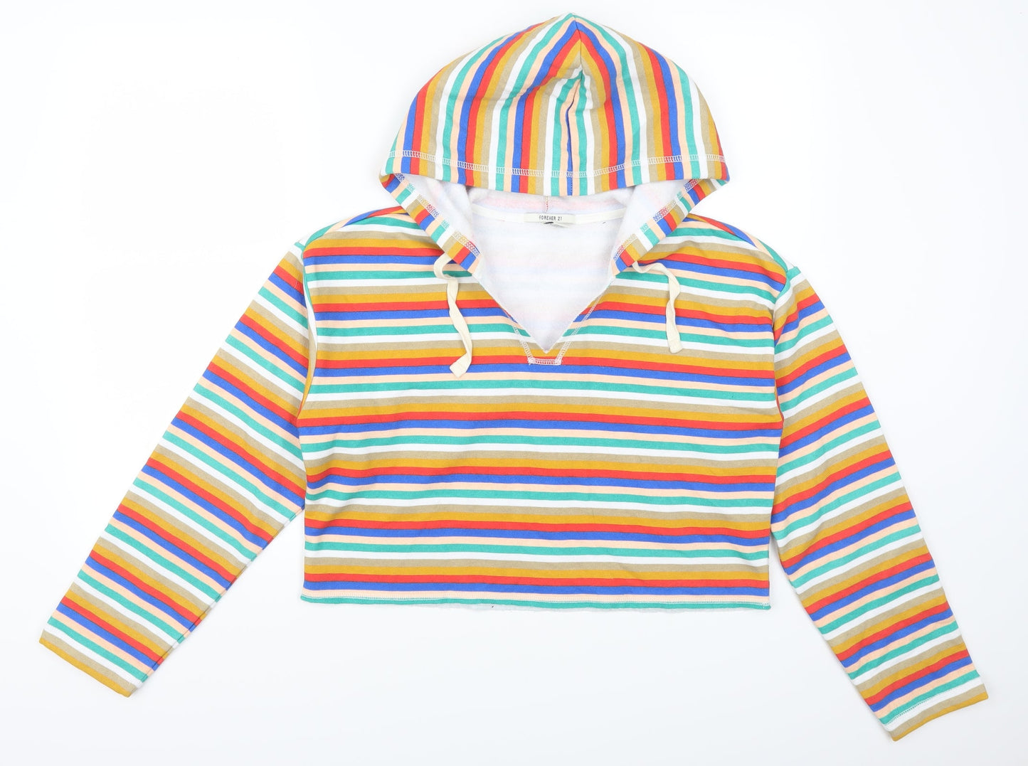 FOREVER 21 Womens Multicoloured Striped  Pullover Hoodie Size S