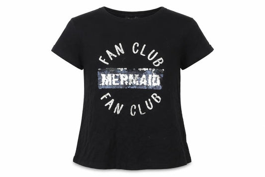 Front view of Primark girls’ black basic t-shirt, size 9-10, years - mermaid fan club
