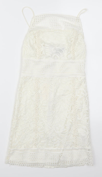Additional front view of Topshop women’s white lace mini, size UK 6