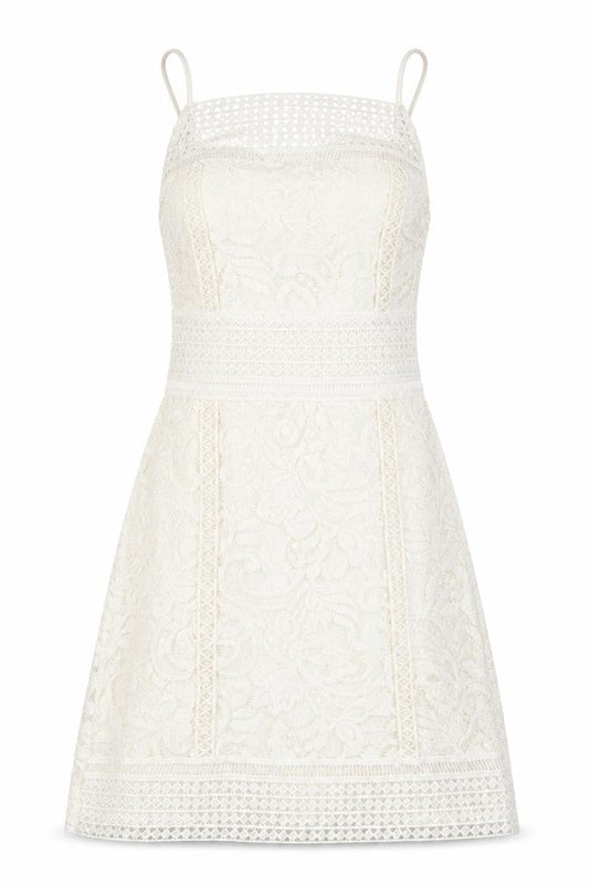 Front view of Topshop women’s white lace mini, size UK 6