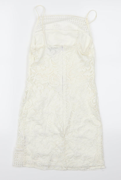 Back view of Topshop women’s white lace mini, size UK 6