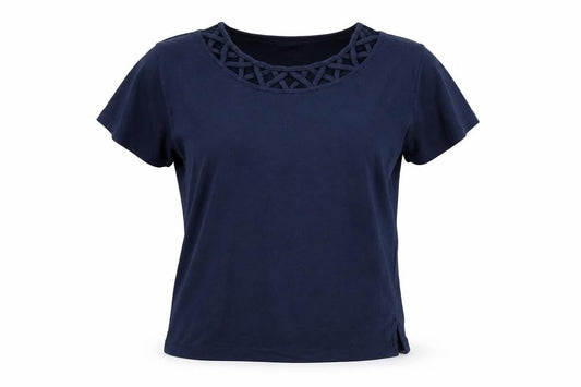 Front view of Instyle women’s blue basic t-shirt, size M
