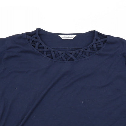 Close-up detail of Instyle women’s blue basic t-shirt, size M