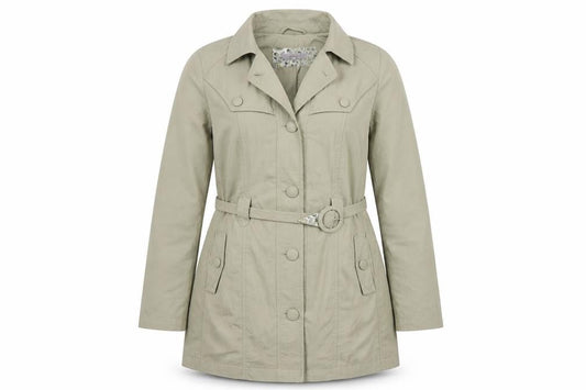 Front view of Per Una women’s green overcoat coat, size UK 10