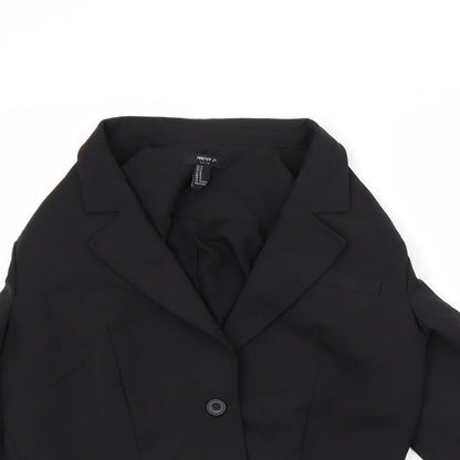 Close-up detail of Forever 21 women’s black jacket, size M, - crop
