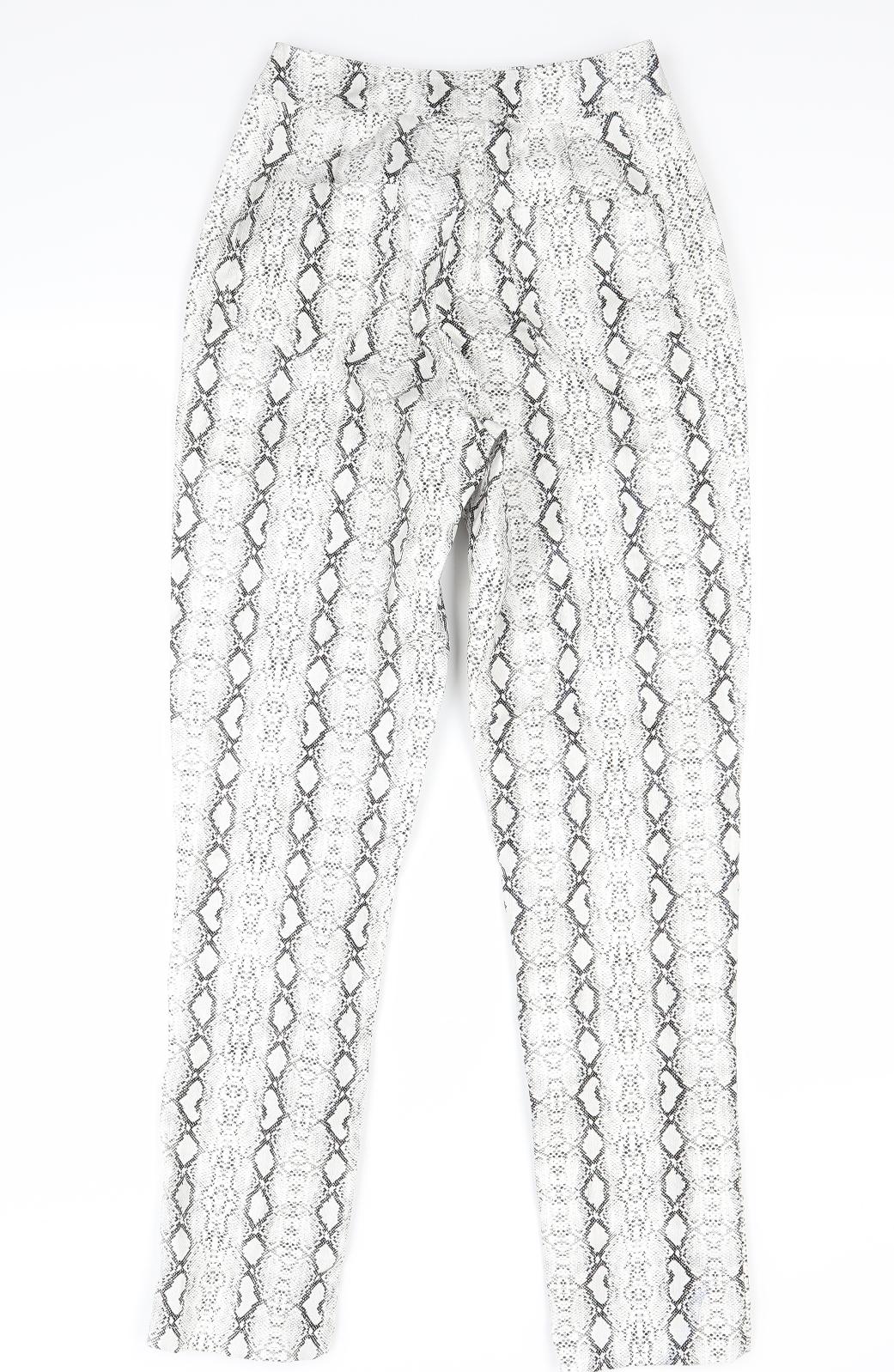 PRETTYLITTLETHING Womens White Animal Print  Trousers  Size 6 L27 in