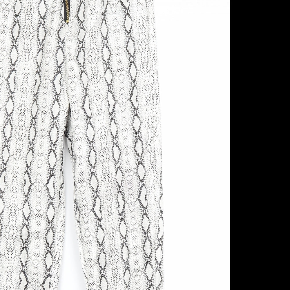 PRETTYLITTLETHING Womens White Animal Print  Trousers  Size 6 L27 in