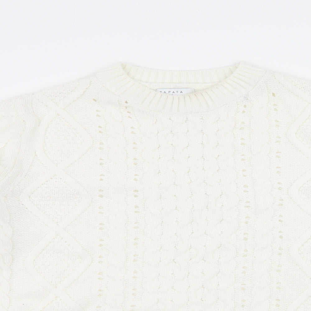 Papaya Womens White  Knit Pullover Jumper Size M