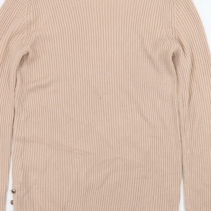 Brand and care label for Dorothy Perkins women’s pink knit jumper, size UK 8