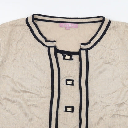 Close-up detail of SaSa women’s beige striped knit basic t-shirt, size M