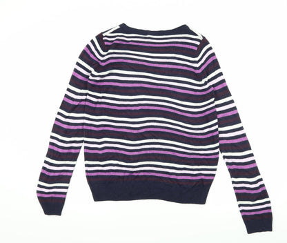 Back view of Marks & Spencer women’s purple striped knit jumper, size UK 12