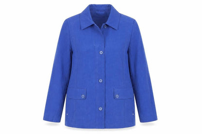 Front view of EWM women’s blue jacket, size UK 14