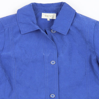 Close-up detail of EWM women’s blue jacket, size UK 14