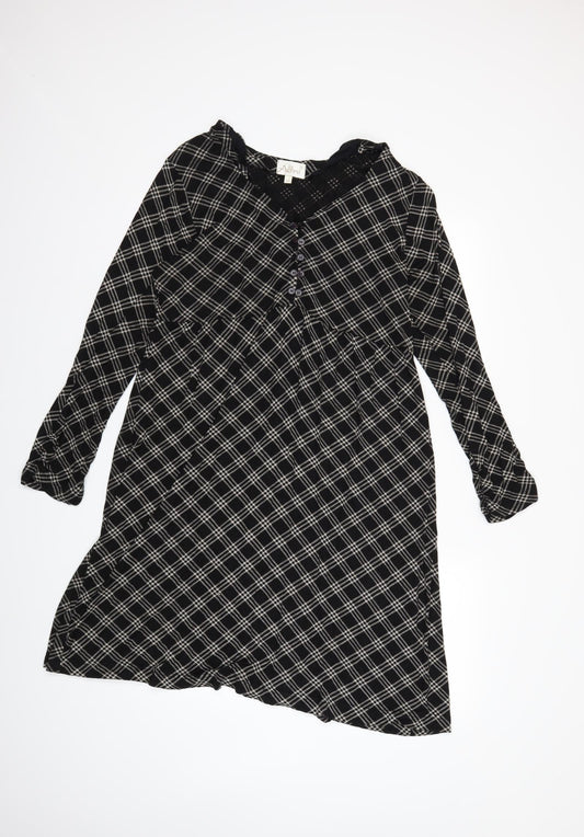 Adini Womens Black Check  T-Shirt Dress  Size L