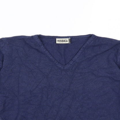 Close-up detail of Yessica women’s blue knit jumper, size UK 10