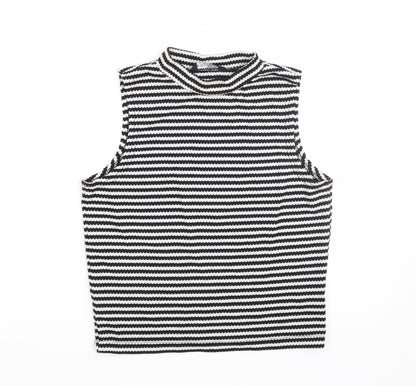 Additional front view of Select women’s black striped basic blouse, size UK 10