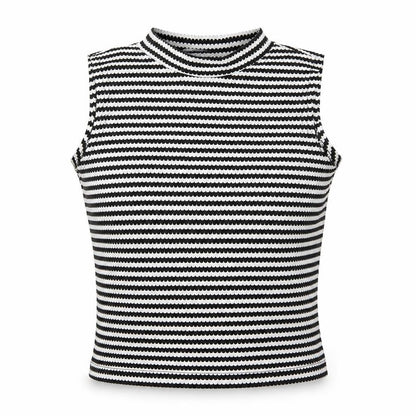Front view of Select women’s black striped basic blouse, size UK 10