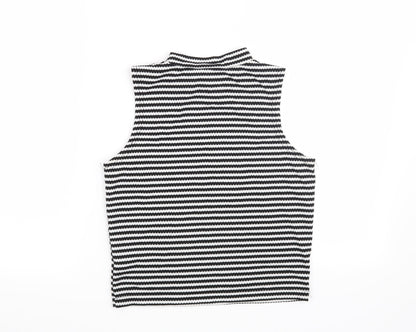 Back view of Select women’s black striped basic blouse, size UK 10