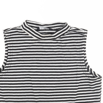 Close-up detail of Select women’s black striped basic blouse, size UK 10