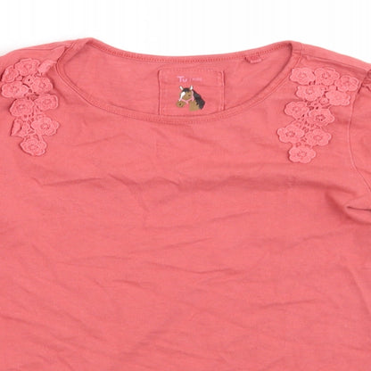 Close-up detail of Tu girls’ orange floral basic t-shirt, size 9, years
