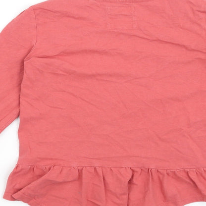 Brand and care label for Tu girls’ orange floral basic t-shirt, size 9, years