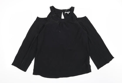 Additional front view of Preworn women’s black basic blouse, size M