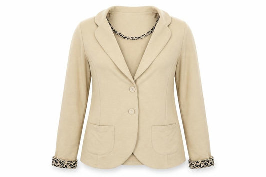 Front view of Papaya women’s beige jacket coat, size UK 16