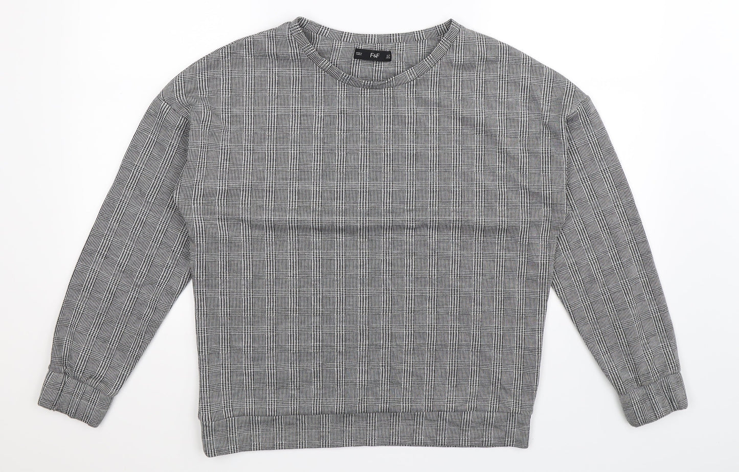 F&F Womens Grey Houndstooth  Pullover Sweatshirt Size 10