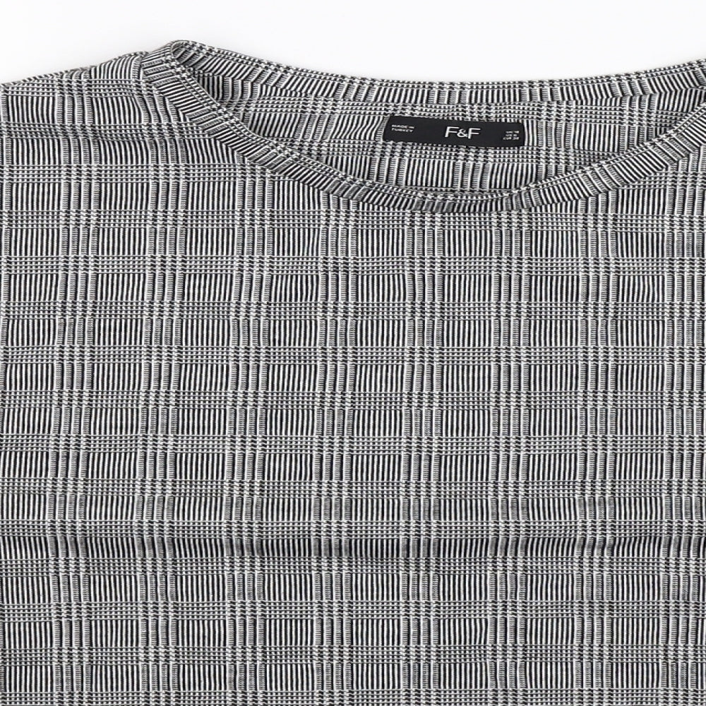 F&F Womens Grey Houndstooth  Pullover Sweatshirt Size 10