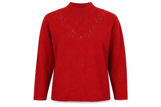 Front view of Bonmarché women’s red knit jumper, size XL