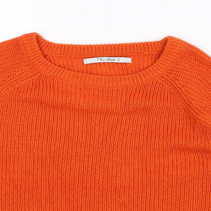 Close-up detail of Tru Collection women’s orange knit jumper, size S
