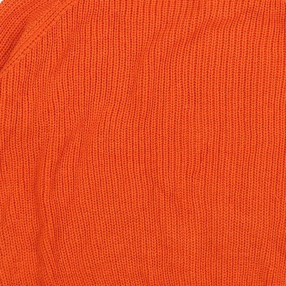 Brand and care label for Tru Collection women’s orange knit jumper, size S