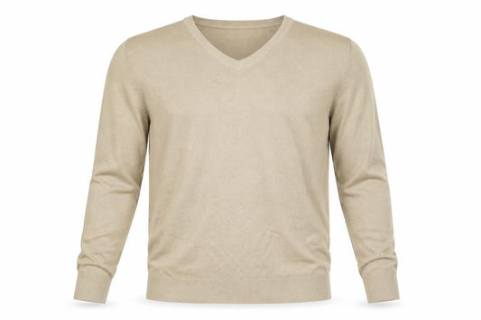 Front view of Cedarwood State men’s beige knit jumper, size S