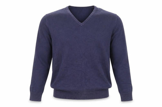 Front view of Burton men’s blue knit jumper, size M