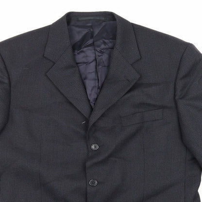 Close-up detail of Hugo James men’s blue jacket suit jacket, size 40