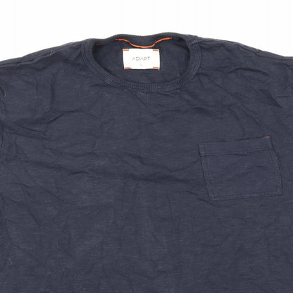 Close-up detail of Adapt men’s blue t-shirt, size L