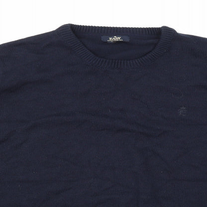 Close-up detail of Easy men’s blue jumper, size L