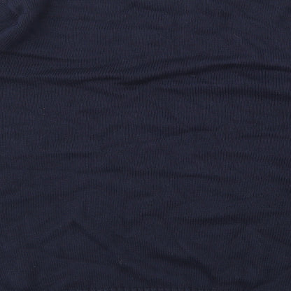 Brand and care label for Easy men’s blue jumper, size L