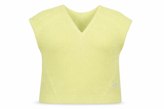 Front view of Per Una women’s yellow knit jumper, size UK 14