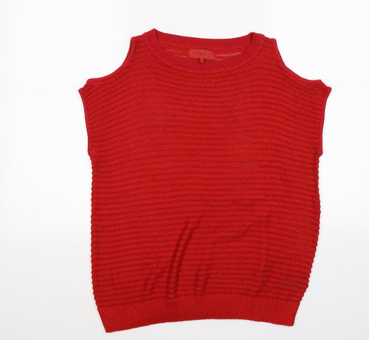NEXT Womens Red Striped Knit Pullover Jumper Size 10  - CODL SHOULDER