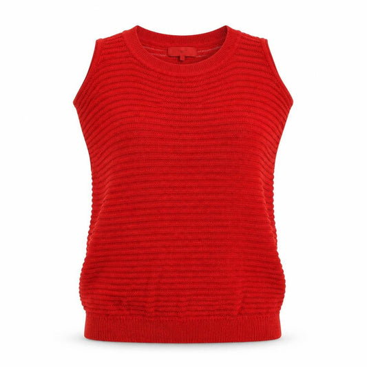 Front view of Next women’s red striped knit jumper, size UK 10, - codl shoulder
