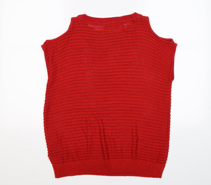 Back view of Next women’s red striped knit jumper, size UK 10, - codl shoulder