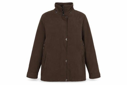 Front view of Classics women’s brown velour windbreaker coat, size UK 14