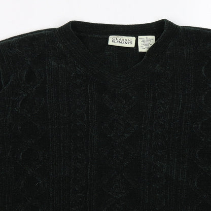 Close-up detail of Classics Elements women’s green striped knit jumper, size S