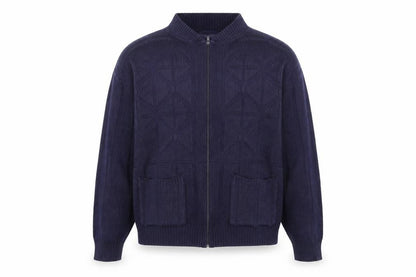 Front view of Invicta men’s blue knit full zip jumper, size M
